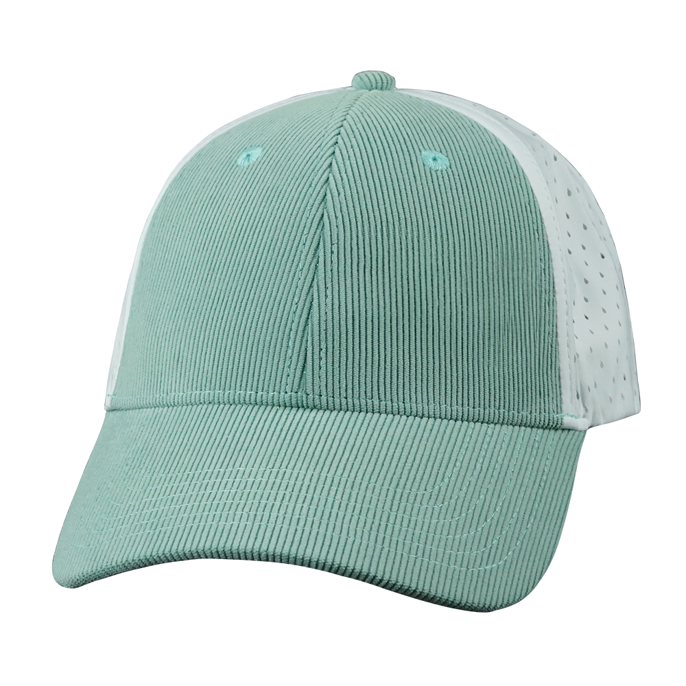 6 Panel - Shallow Fit - Pony Tail - Corduroy - Mint / White - Laser Mesh (Unisex) (Case Of 5 Hats) $11-$8ea
