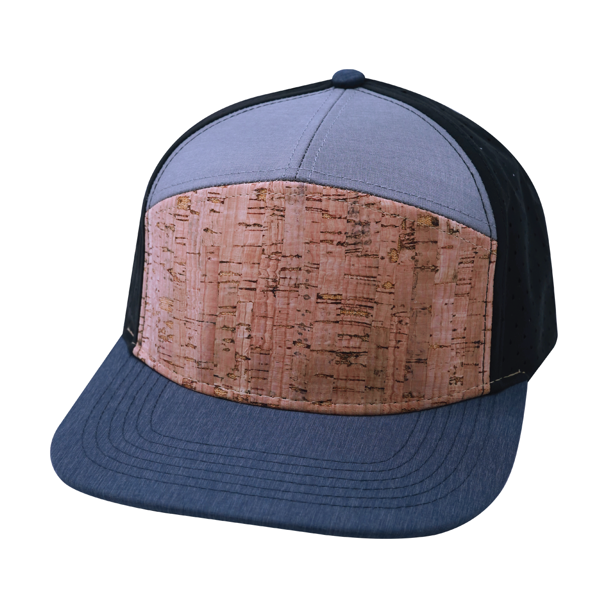 7 Panel - Cork - Navy / Gray / Black - Jersey Mesh (Unisex) (Case Of 5 Hats) $11-$8ea