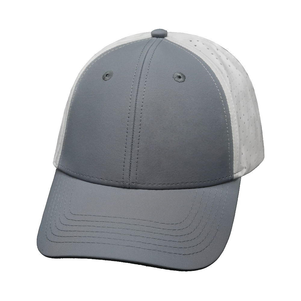 6 Panel - Shallow Fit - Pony Tail - Gray / White - Laser Mesh (Unisex) (Case Of 5 Hats) $11-$8ea