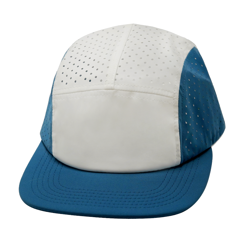 5 Panel - Sporty - Unstructured - Pony Tail - Light Blue / White - Laser Mesh (Unisex) (Case Of 5 Hats) $11-$8ea