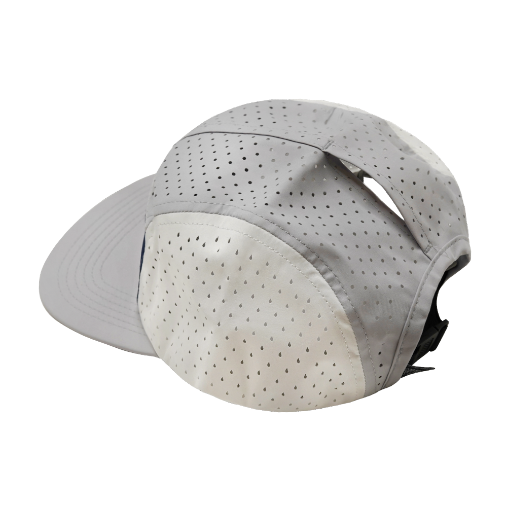 5 Panel - Sporty - Unstructured - Pony Tail - Gray / Navy / White - Laser Mesh (Unisex) (Case Of 5 Hats) $11-$8ea