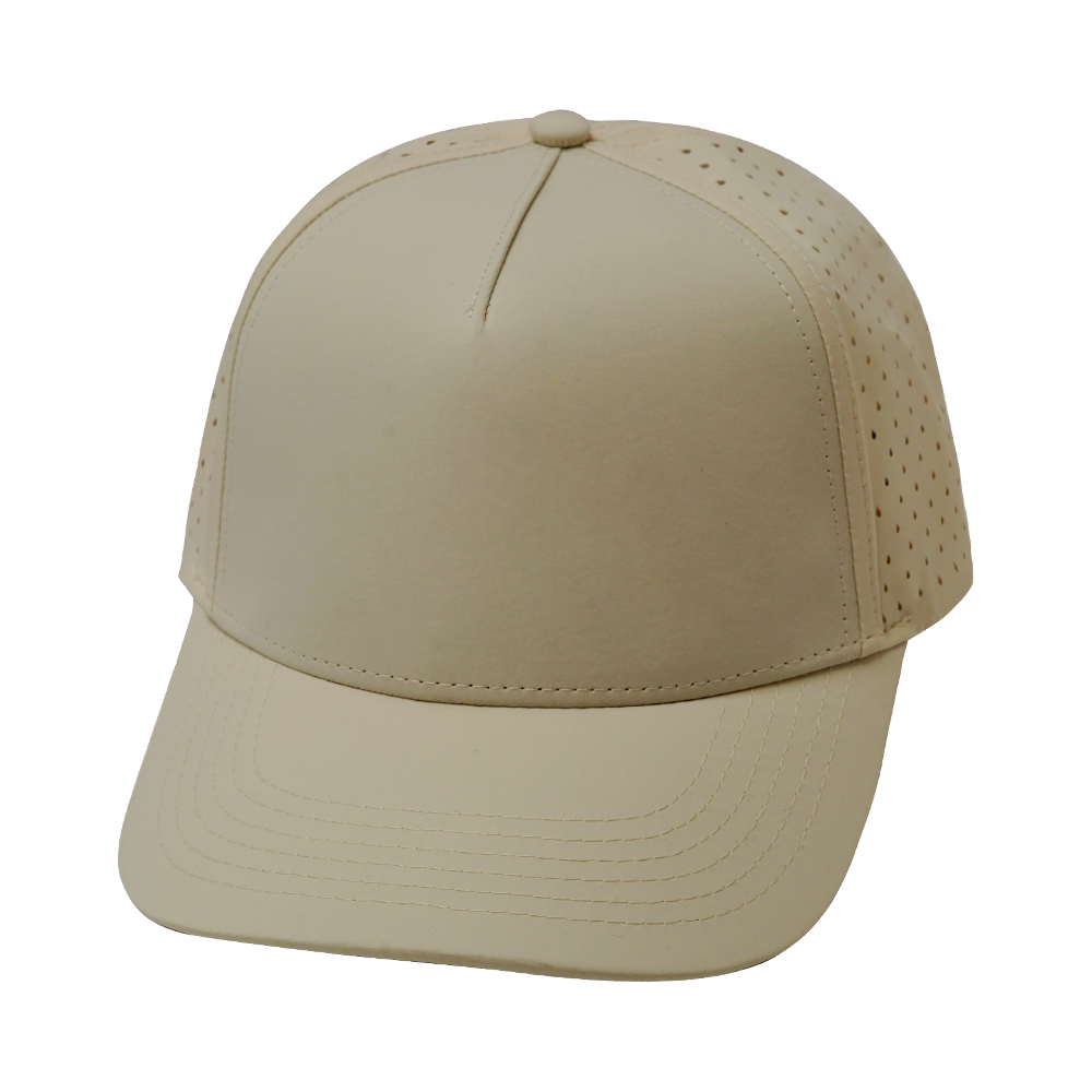 5 Panel - Structured - Cream - Laser Mesh (Unisex) (Case Of 5 Hats) $11-$8ea