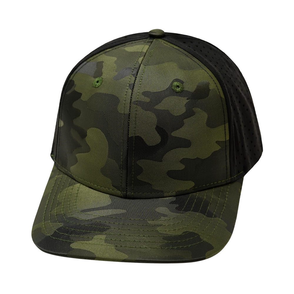 6 Panel - Green Camo / Black - Jersey Mesh (Unisex) (Case Of 5 Hats) $11-$8ea
