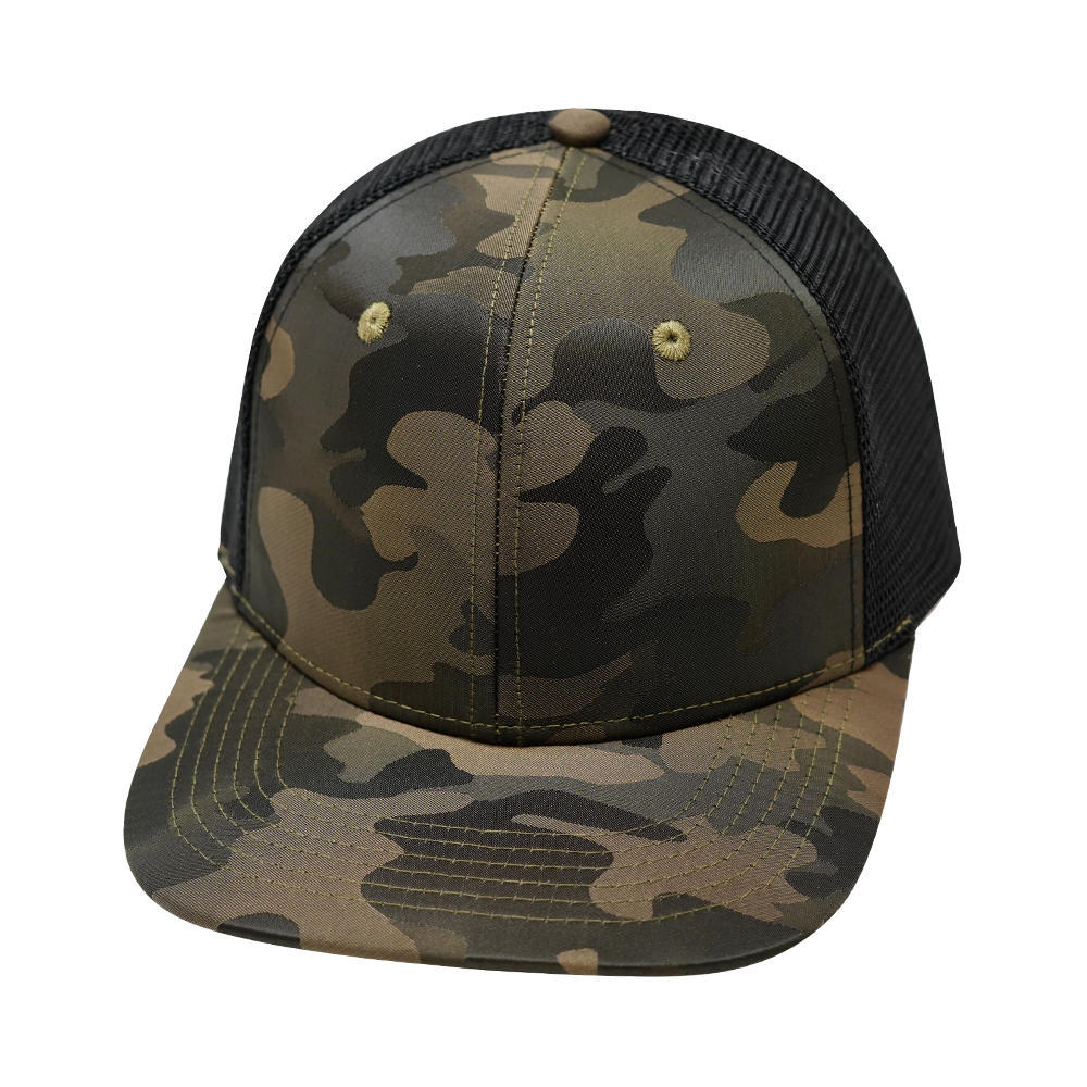 6 Panel - Tan Camo / Black - Fabrick Back (Unisex) (Case Of 5 Hats) $11-$8ea