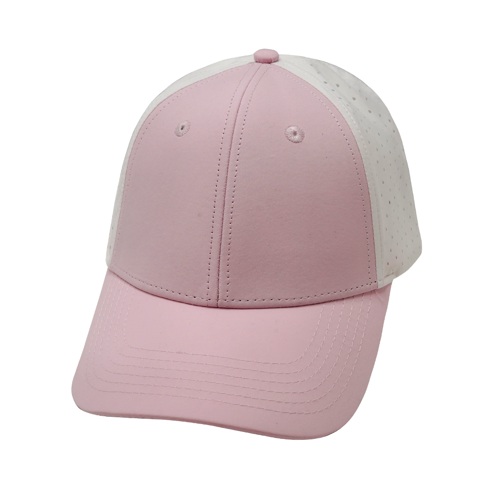 6 Panel - Shallow Fit - Pony Tail - Light Pink / White - Laser Mesh (Unisex) (Case Of 5 Hats) $11-$8ea