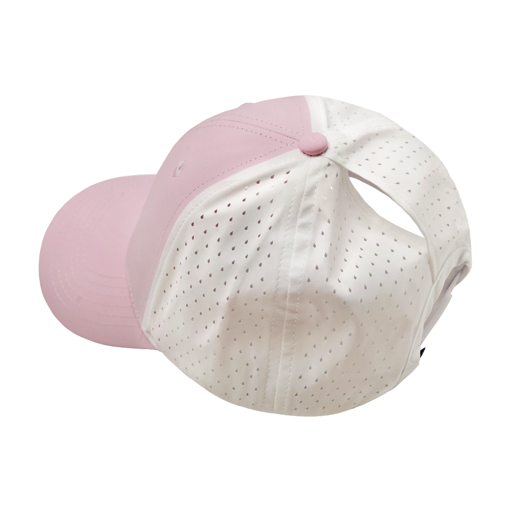 6 Panel - Shallow Fit - Pony Tail - Light Pink / White - Laser Mesh (Unisex) (Case Of 5 Hats) $11-$8ea