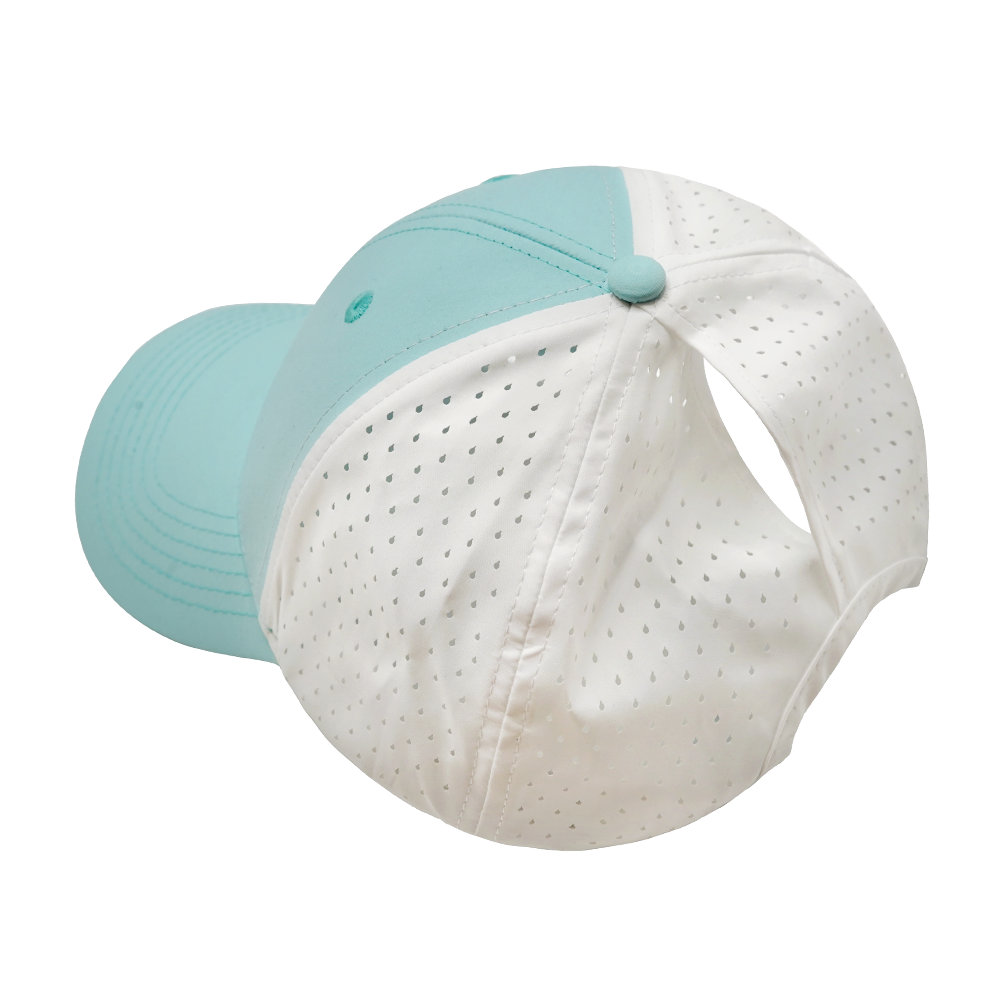 6 panel - Shallow Fit - Pony Tail - Mint Green / White - Laser Mesh (Unisex) (Case Of 5 Hats) $11-$8ea