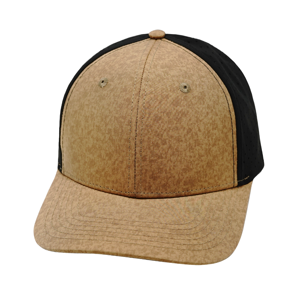 6 Panel - Tan Textured / Black - Laser Mesh (Unisex) (Case Of 5 Hats) $11-$8ea