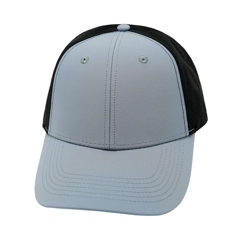 6 Panel - Shallow Fit - Pony Tail - Gray Blue / Black - Laser Mesh (Unisex) (Case Of 5 Hats) $11-$8ea