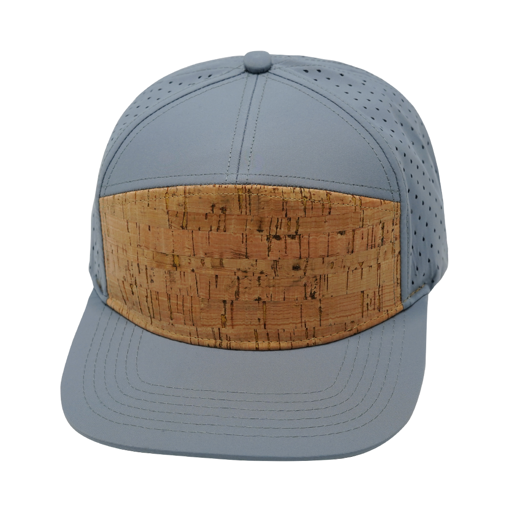 7 Panel - Cork - Gray Blue - Laser Mesh (Unisex) (Case Of 5 Hats) $11-$8ea