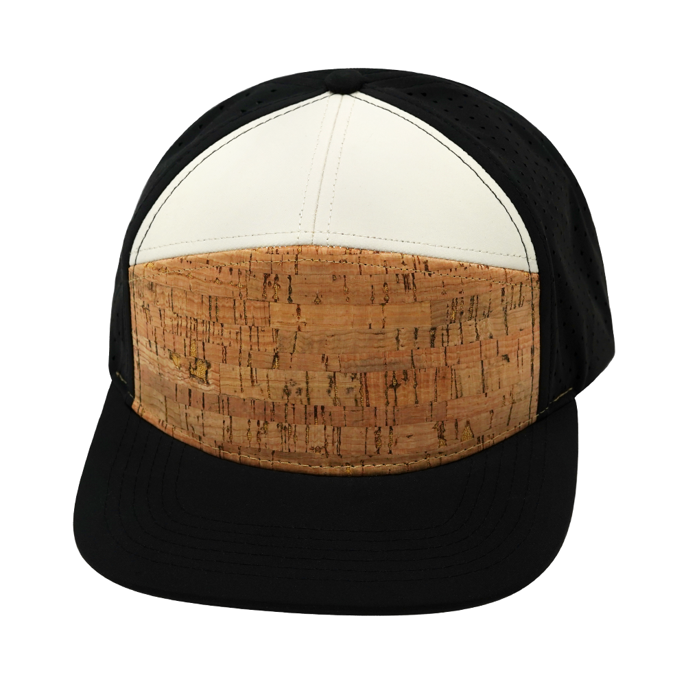 7 Panel - Cork - Black / Cream - Laser Mesh (Unisex) (Case Of 5 Hats) $11-$8ea