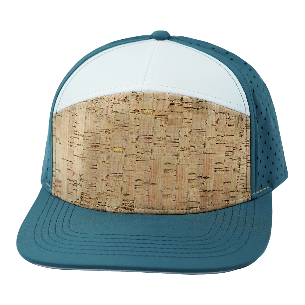 7 Panel - Cork - Dark Teal / White - Laser Mesh (Unisex) (Case Of 5 Hats) $11-$8ea