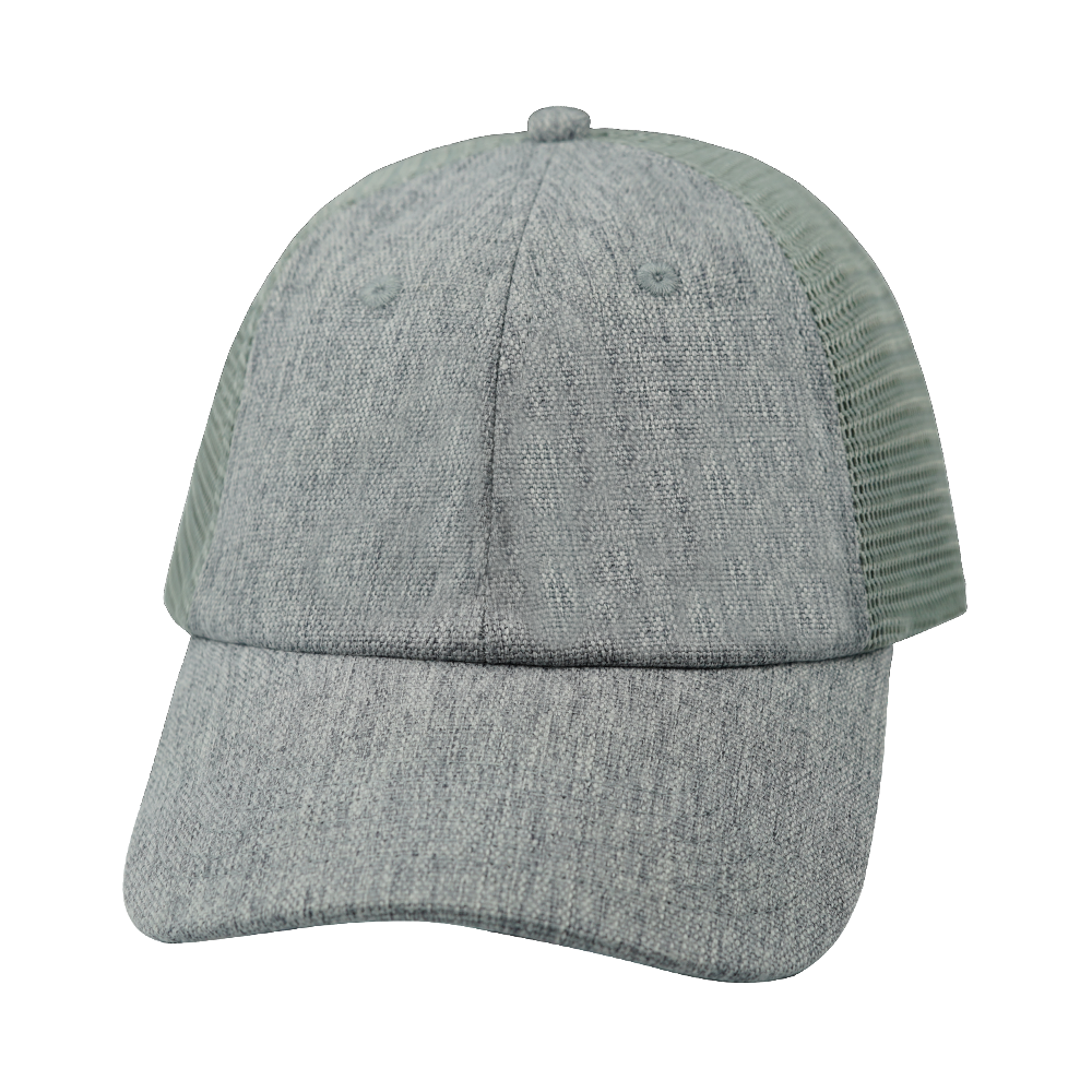 6 Panel - Unstructured - Relaxed Fit - Gray Hemp / Gray - Soft Trucker Mesh (Unisex) (Case Of 5 Hats) $11-$8ea