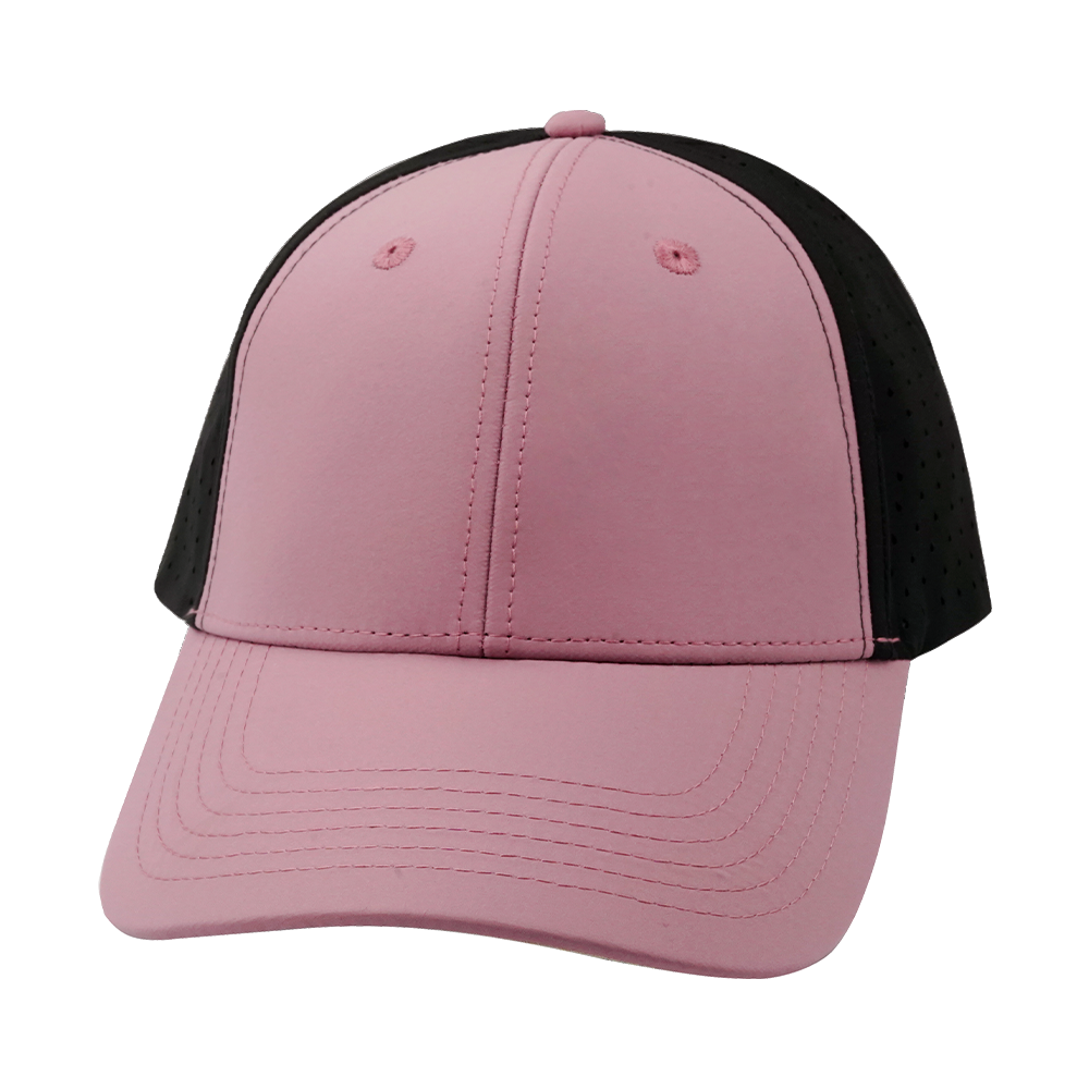 6 Panel - Shallow Fit - Pony Tail - Dusty Pink / Black - Laser Mesh (Unisex) (Case Of 5 Hats) $11-$8ea