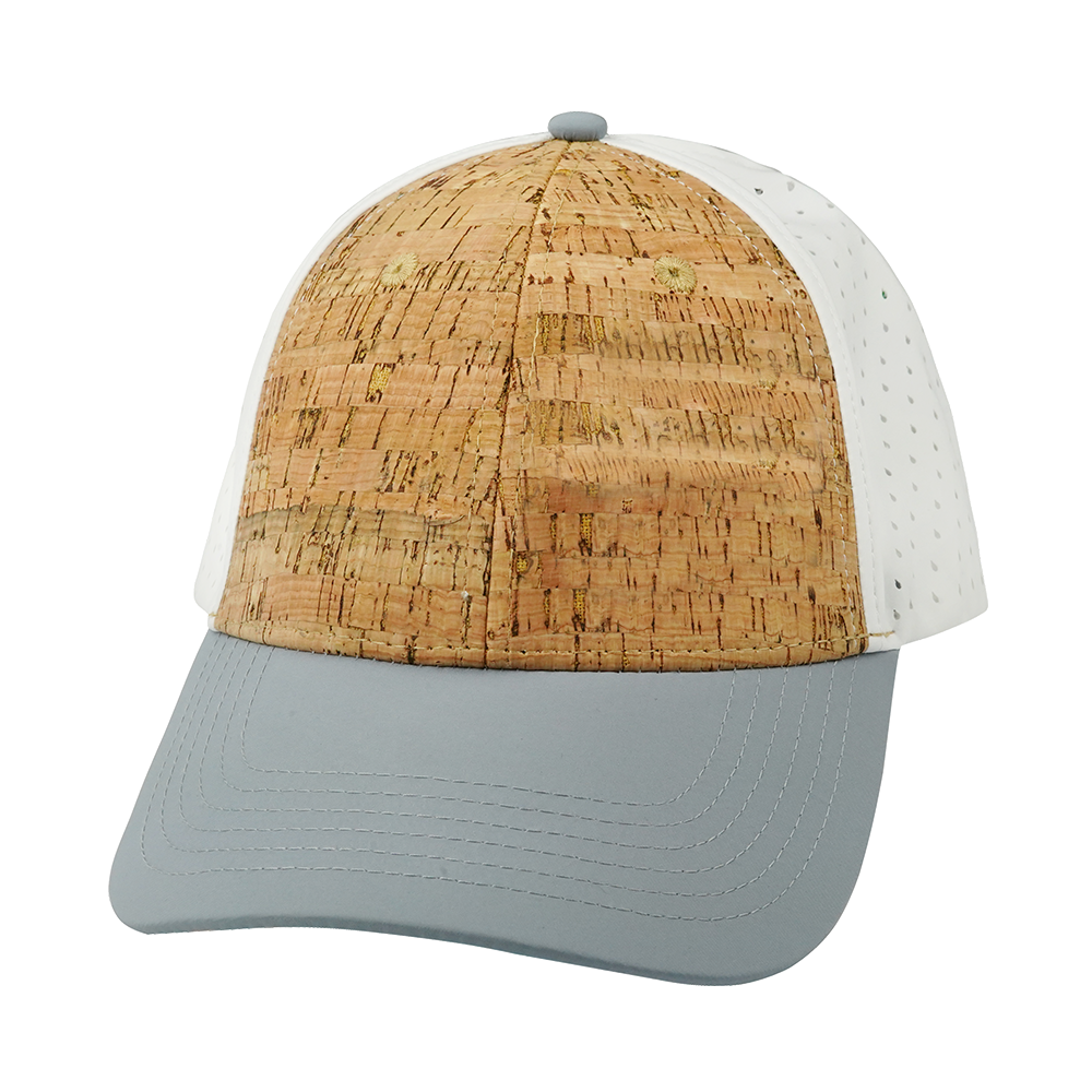 6 Panel - Shallow Fit - Pony Tail - Cork - Gray / White - Laser Mesh (Unisex) (Case Of 5 Hats) $11-$8ea
