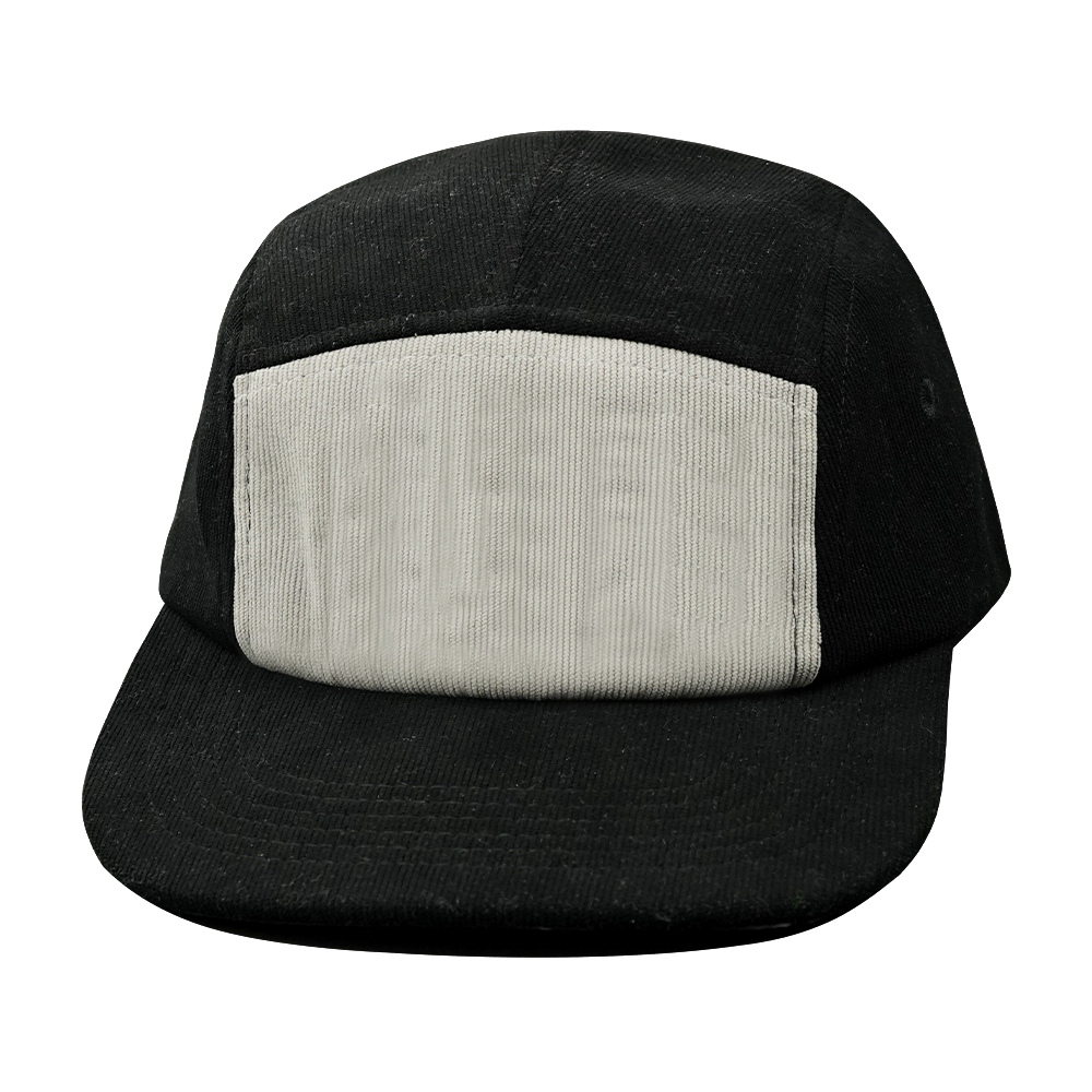 5 Panel - Unstructured - Corduroy - Black / Gray - Fabrick Back (Unisex) (Case Of 5 Hats) $11-$8ea