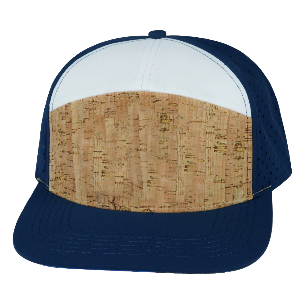 7 Panel - Cork - Navy / White - Laser Mesh (Unisex) (Case Of 5 Hats) $11-$8ea