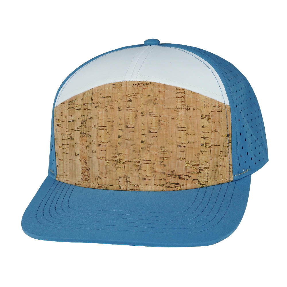 7 Panel - Cork - Blue / White - Laser Mesh (Unisex) (Case Of 5 Hats) $11-$8ea