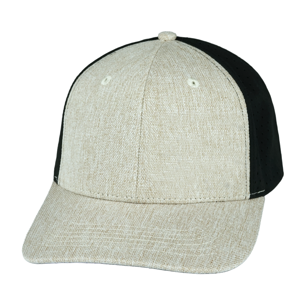 6 Panel - Cream Hemp / Black - Laser Mesh (Unisex) (Case Of 5 Hats) $11-$8ea