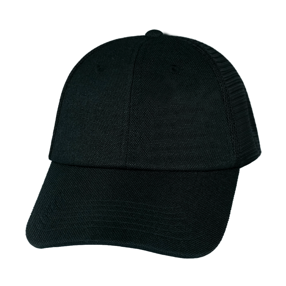 6 Panel - Unstructured - Black Hemp / Black - Laser Mesh (Unisex) (Case Of 5 Hats) $11-$8ea