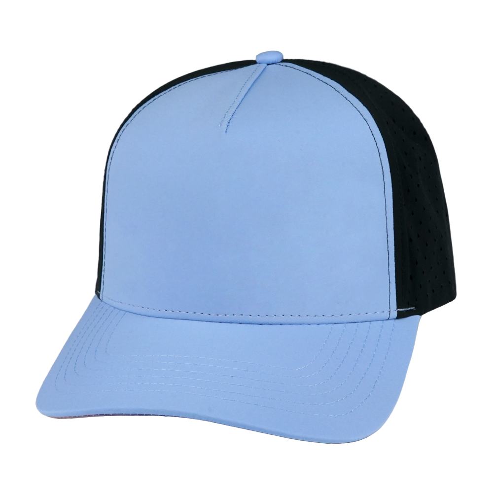 5 Panel - Structured - Light Blue / Black - Laser Mesh (Unisex) (Case Of 5 Hats) $11-$8ea
