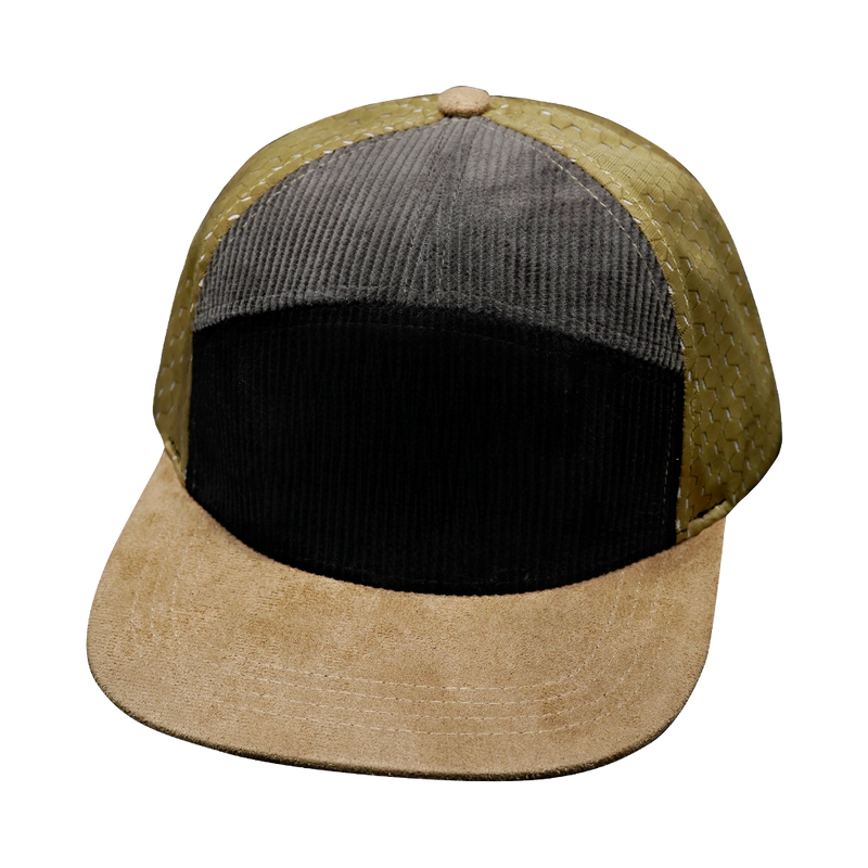 7 Panel - Corduroy - Tan / Black / Gray - Fabrick Back (Unisex) (Case Of 5 Hats) $11-$8ea
