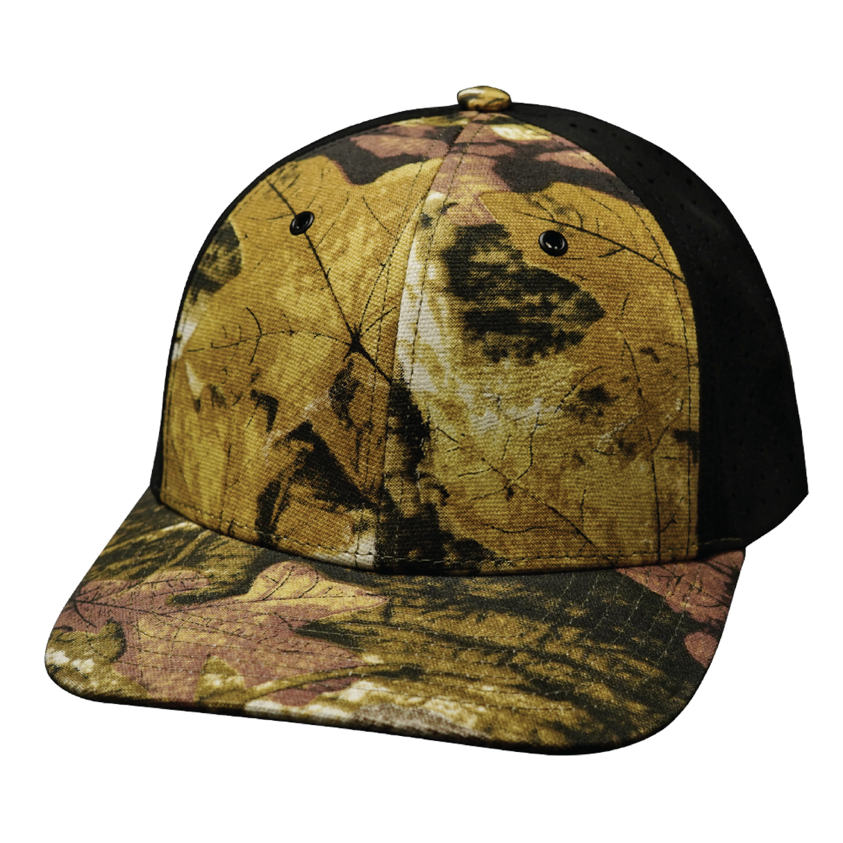 6 Panel - Maple Leaf Camo / Black - Laser Mesh (Unisex) (Case Of 5 Hats) $11-$8ea