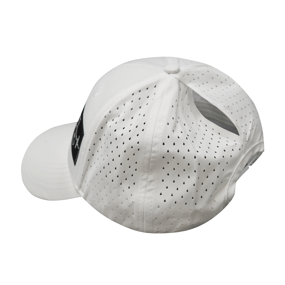6 Panel - Shallow Fit - Pony Tail - White - Laser Mesh (Unisex) (Case Of 5 Hats) $11-$8ea