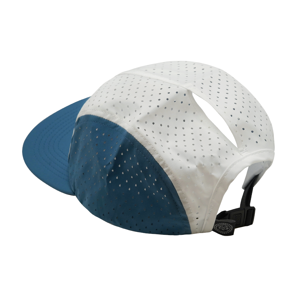 5 Panel - Sporty - Unstructured - Pony Tail - Light Blue / White - Laser Mesh (Unisex) (Case Of 5 Hats) $11-$8ea