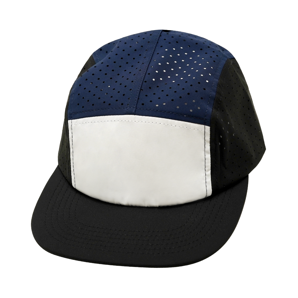5 Panel - Sporty - Unstructured - Pony Tail - Black / White / Navy - Laser Mesh (Unisex) (Case Of 5 Hats) $11-$8ea