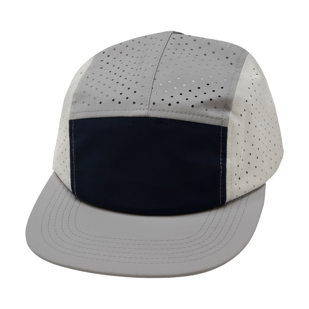 5 Panel - Sporty - Unstructured - Pony Tail - Gray / Navy / White - Laser Mesh (Unisex) (Case Of 5 Hats) $11-$8ea