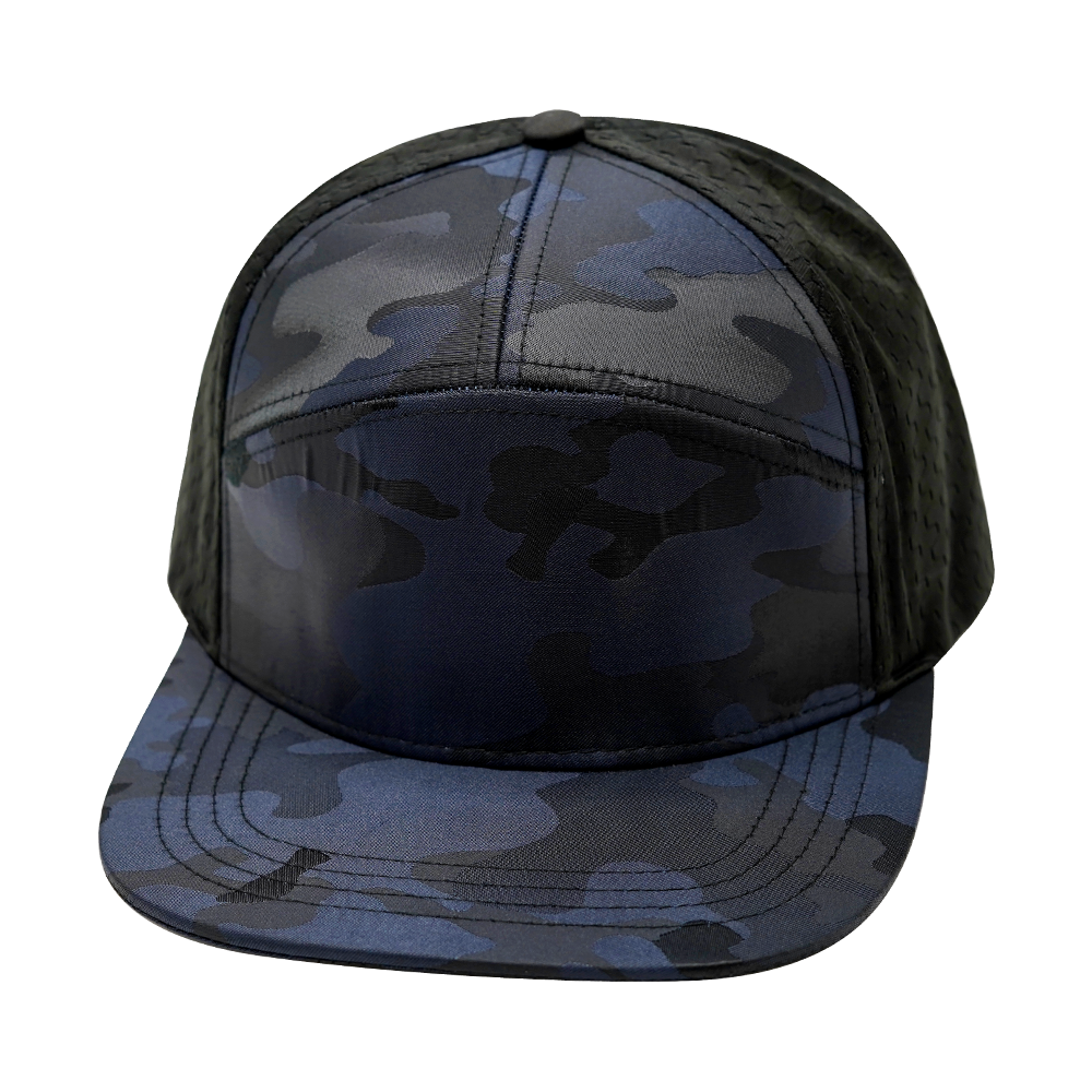 7 Panel - Blue Camo / Black - Laser Mesh (Unisex) (Case Of 5 Hats) $11-$8ea