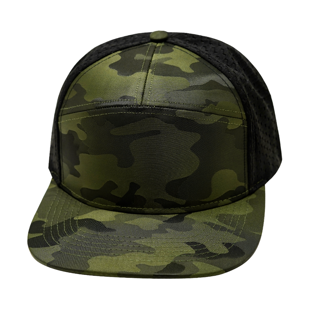 7 Panel - Green Camo / Black - Jersey Mesh (Unisex) (Case Of 5 Hats) $11-$8ea