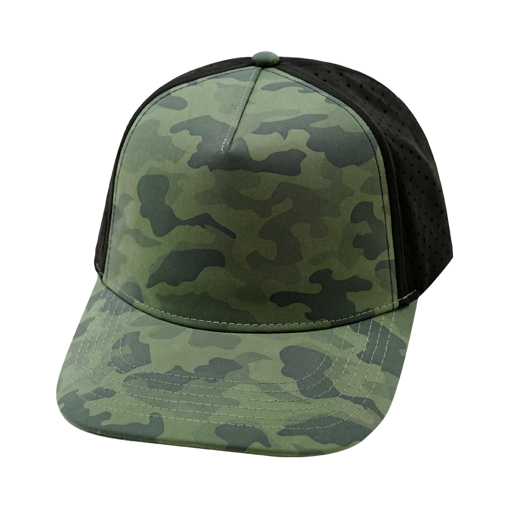 5 Panel - Structured - Teal Camo / Black - Laser Mesh (Unisex) (Case Of 5 Hats) $11-$8ea