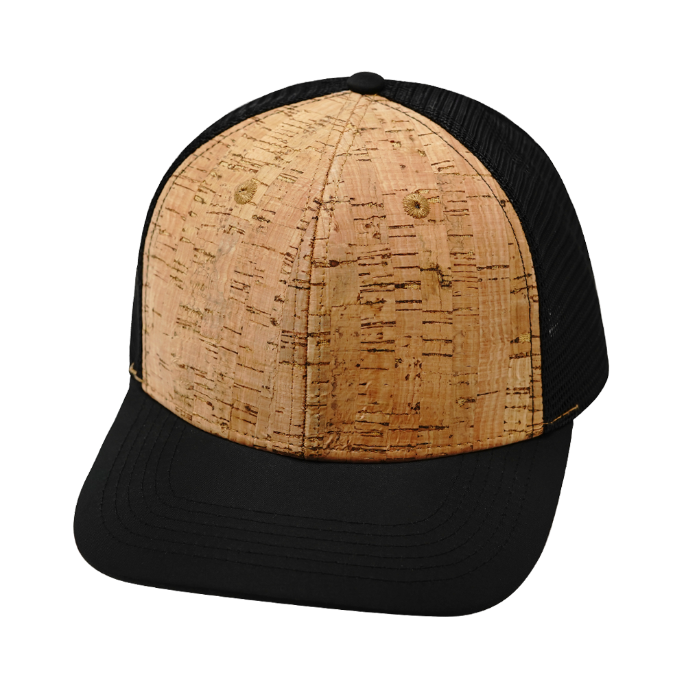 6 Panel  - Cork - Textured Black - Trucker Mesh (Unisex) (Case Of 5 Hats) $11-$8ea