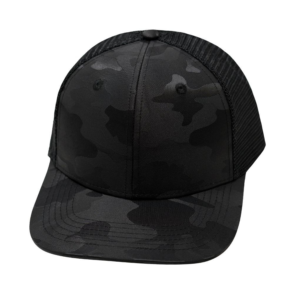 6 Panel  - Black Camo / Black - Laser Mesh (Unisex) (Case Of 5 Hats) $11-$8ea