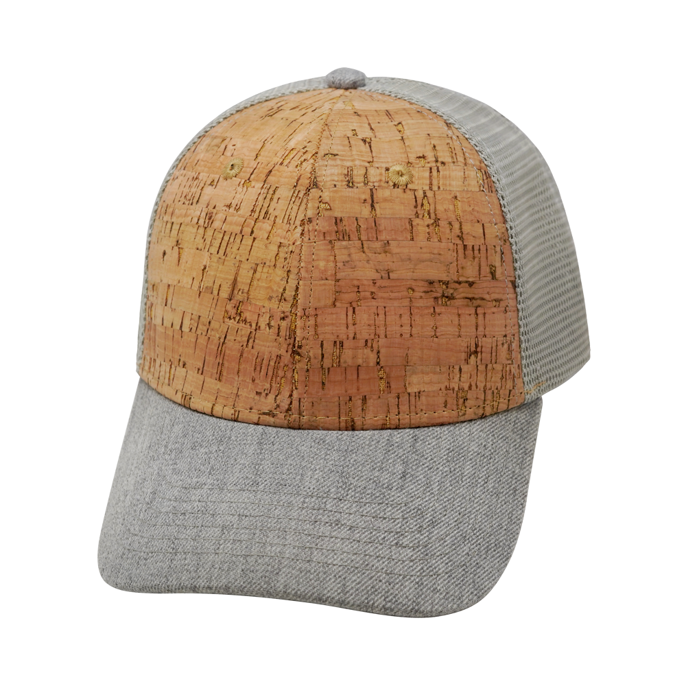 6 Panel - Shallow Fit - Cork - Heather Gray / Gray - Trucker Mesh (Unisex) (Case Of 5 Hats) $11-$8ea