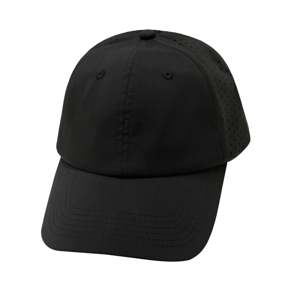 6 Panel - Unstructured - Relaxed Fit - Pony Tail - Black - Laser Mesh (Unisex) (Case Of 5 Hats) $11-$8ea