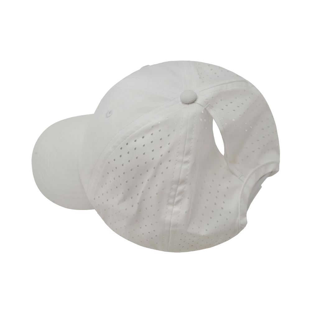 6 Panel - Unstructured - Relaxed Fit - Pony Tail - White - Laser Mesh (Unisex) (Case Of 5 Hats) $11-$8ea