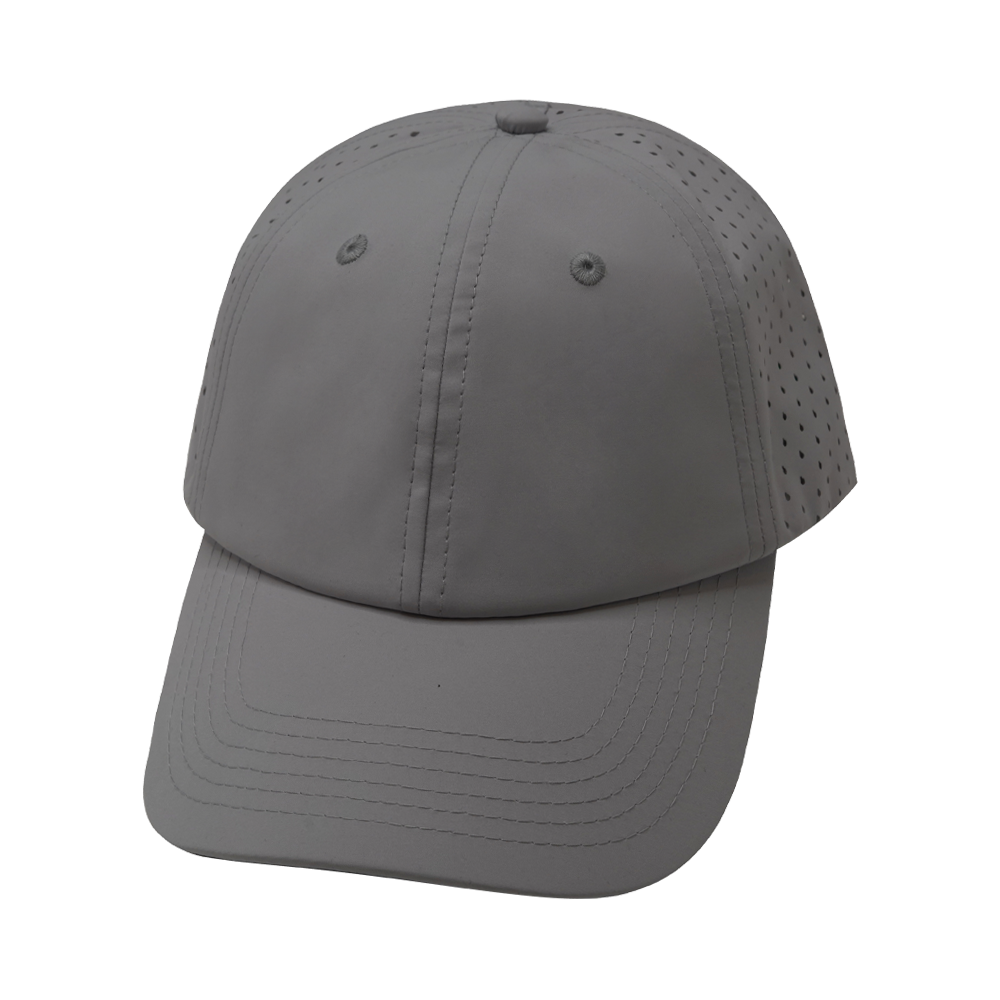 6 Panel - Unstructured - Relaxed Fit - Pony Tail - Gray - Laser Mesh (Unisex) (Case Of 5 Hats) $11-$8ea