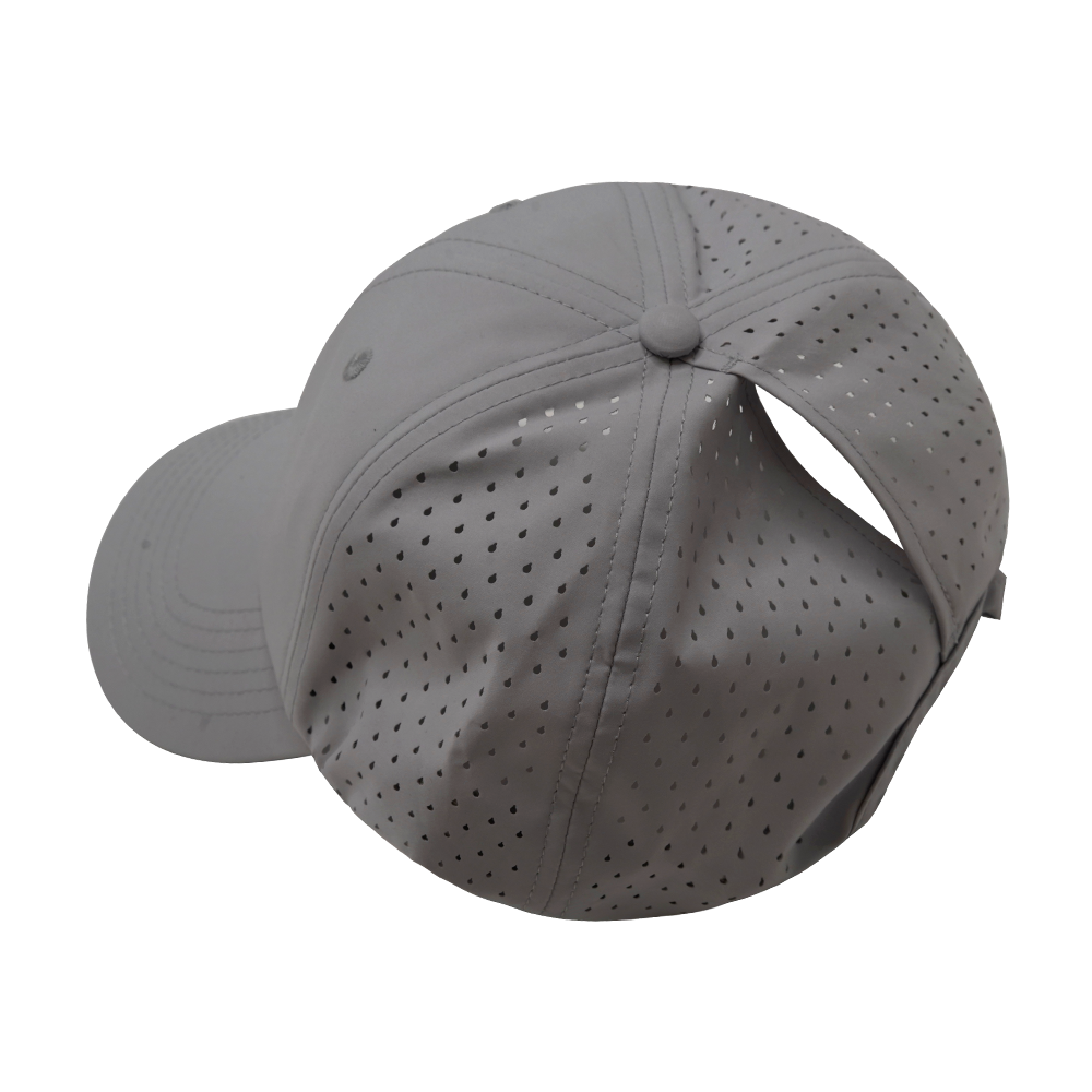 6 Panel - Unstructured - Relaxed Fit - Pony Tail - Gray - Laser Mesh (Unisex) (Case Of 5 Hats) $11-$8ea