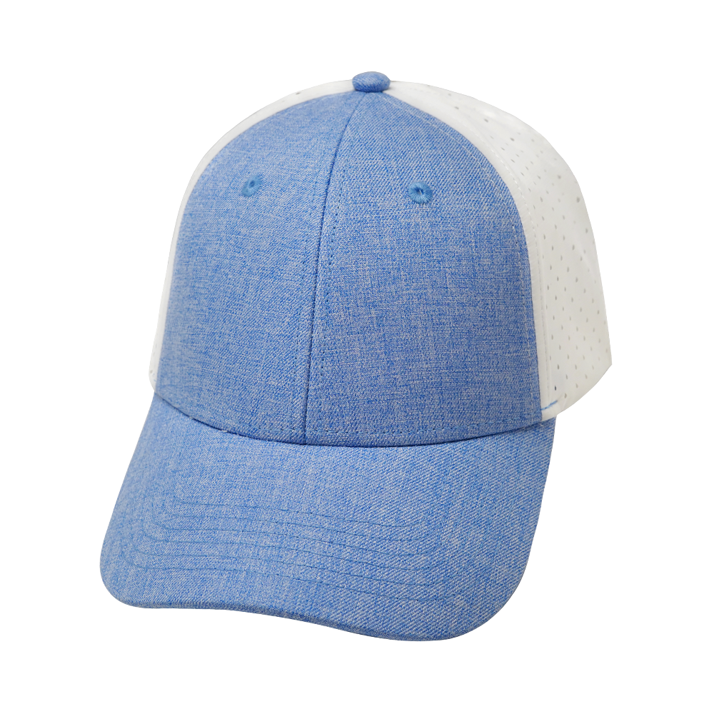 6 Panel  - Shallow Fit - Pony Tail - Light Blue / White - Laser Mesh (Unisex) (Case Of 5 Hats) $11-$8ea