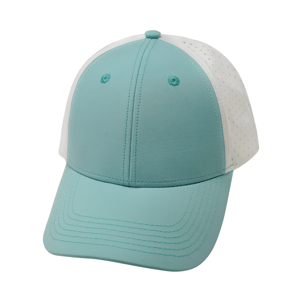 6 panel - Shallow Fit - Pony Tail - Mint Green / White - Laser Mesh (Unisex) (Case Of 5 Hats) $11-$8ea