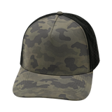 5 Panel - Structured - Charcoal Camo / Black - Laser Mesh (Unisex) Case Of 5 Hats) $11-$8ea