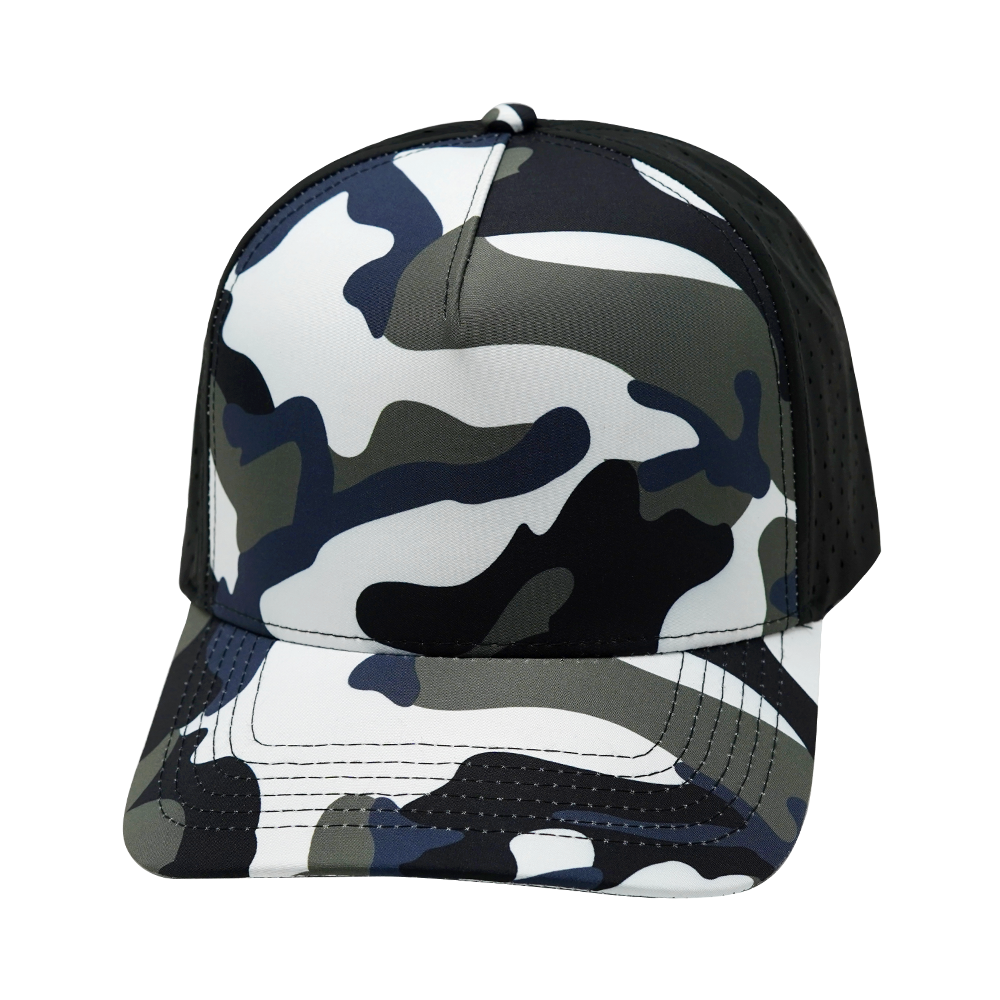5 Panel - Structured - Camo - White / Blue / Gray / Black - Laser Mesh (Unisex) (Case Of 5 Hats) $11-$8ea