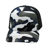5 Panel - Structured - Camo - White / Blue / Gray / Black - Laser Mesh (Unisex) (Case Of 5 Hats) $11-$8ea