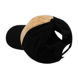 6 Panel - Shallow Fit - Pony Tail - Cork - Black - Laser Mesh (Unisex) (Case Of 5 Hats) $11-$8ea