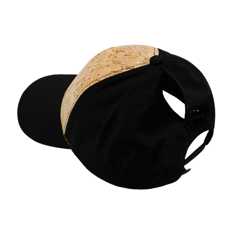 6 Panel - Shallow Fit - Pony Tail - Cork - Black (Unisex) (Case Of 5 Hats) $11-$8ea