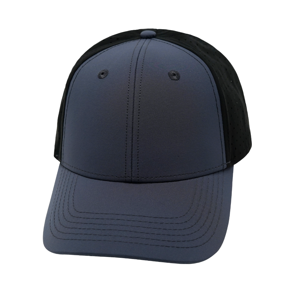 6 Panel - Shallow Fit - Pony Tail - Charcoal / Black - Laser Mesh (Unisex) (Case Of 5 Hats) $11-$8ea
