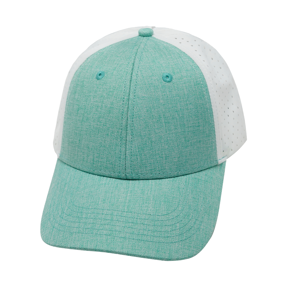 6 Panel - Shallow Fit - Pony Tail - Teal / White - Laser Mesh (Unisex) (Case Of 5 Hats) $11-$8ea